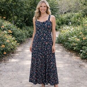 NEW Angels Forever Navy Floral Button Front Midi Dress Garden Summer Chic S